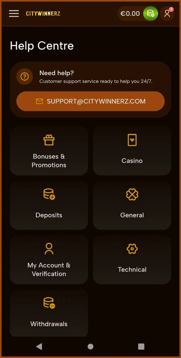 Kontaktmöglichkeiten bei CityWinnerz Casino